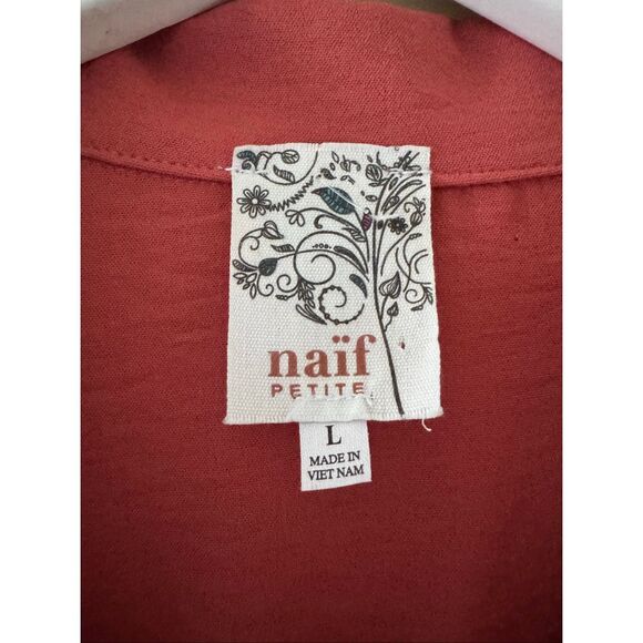 Naïf red rust midi-length dress collared neckline button-front closure 3/4 lengt - Picture 8 of 11